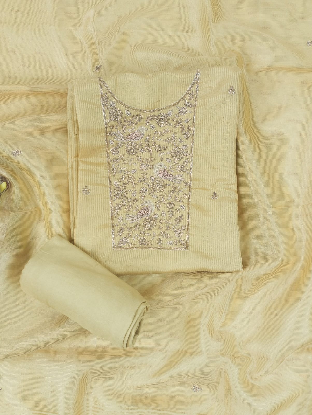 GUMAAN-Unstitched Linen Tissue Suit Set