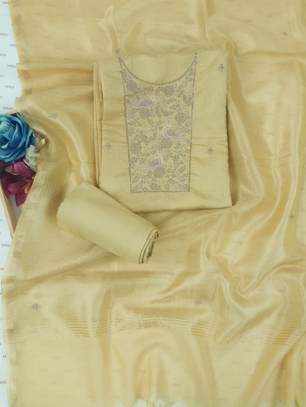 GUMAAN-Unstitched Linen Tissue Suit Set