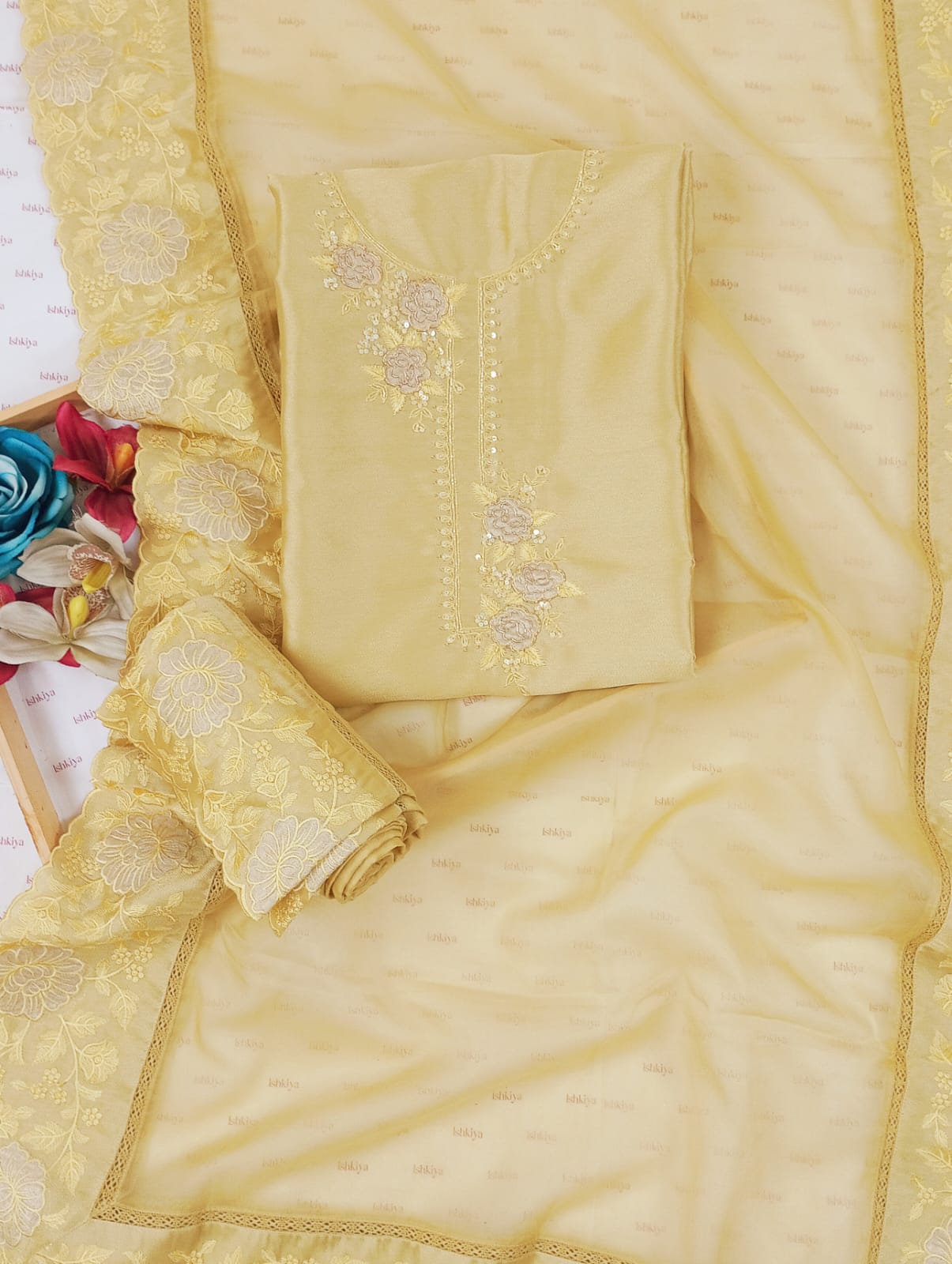 KISSA-Unstitched Linen Tissue Suit Set