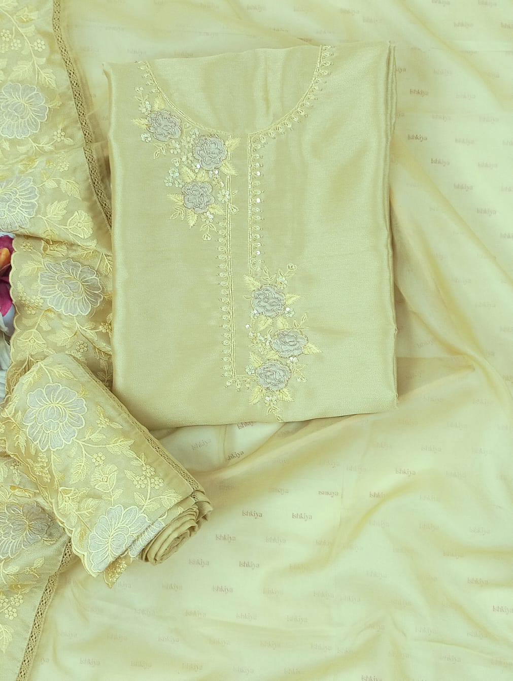 KISSA-Unstitched Linen Tissue Suit Set