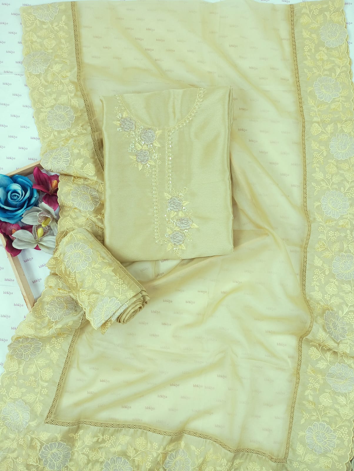 KISSA-Unstitched Linen Tissue Suit Set