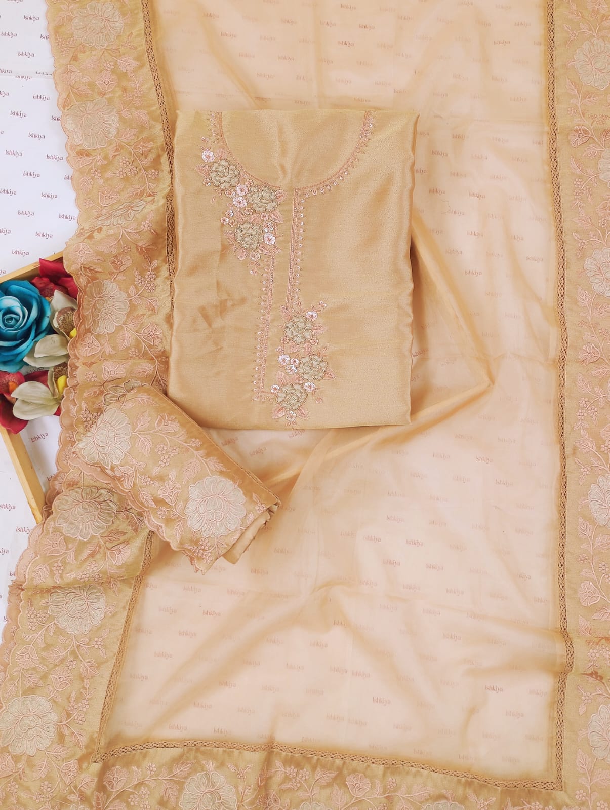 KISSA-Unstitched Linen Tissue Suit Set