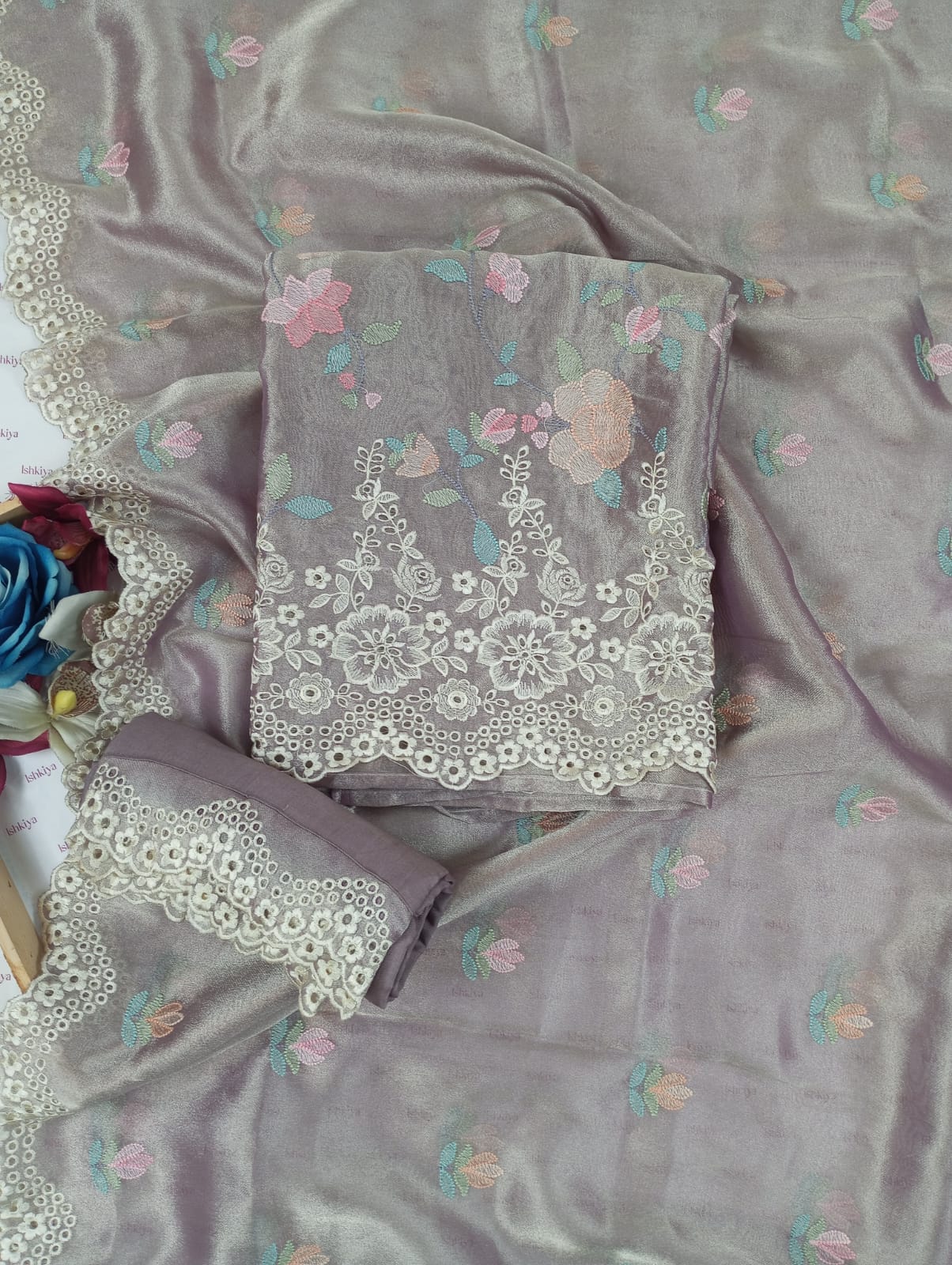 JUNOON-Unstitched Linen Tissue Suit Set