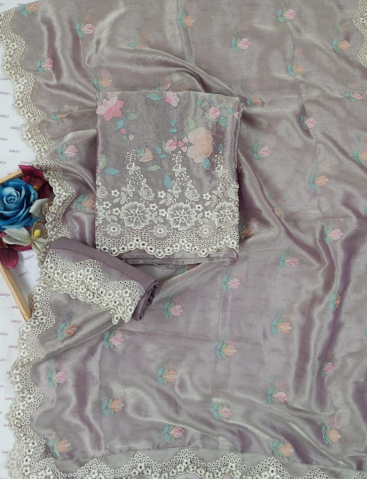 JUNOON-Unstitched Linen Tissue Suit Set