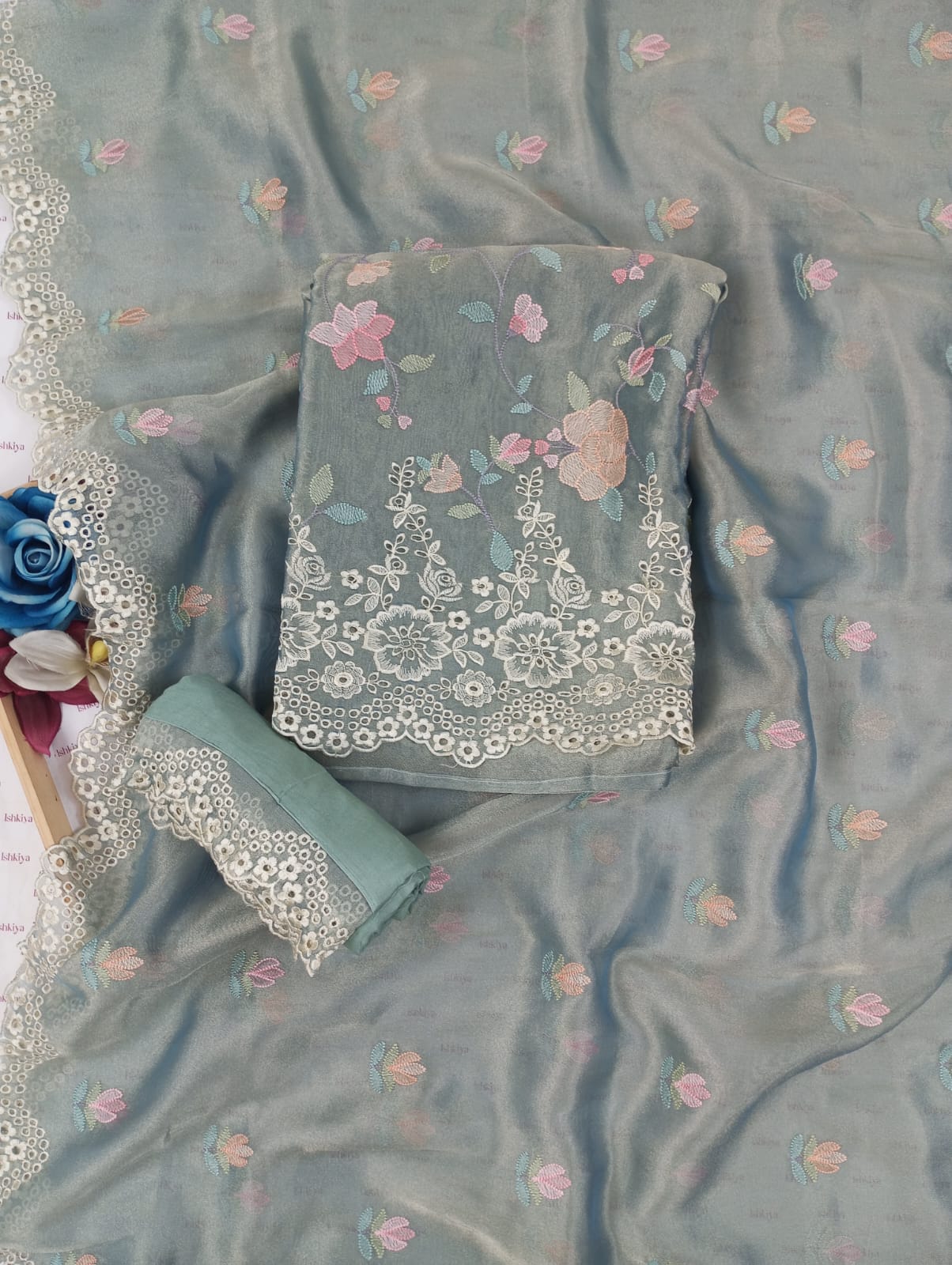 JUNOON-Unstitched Linen Tissue Suit Set