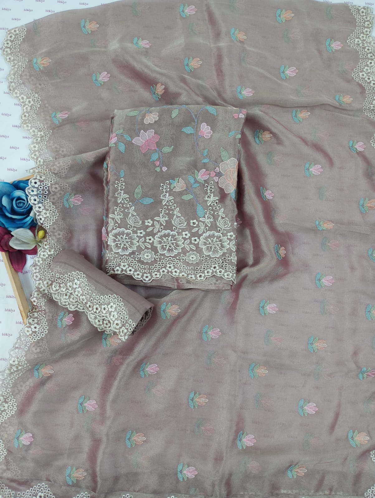 JUNOON-Unstitched Linen Tissue Suit Set