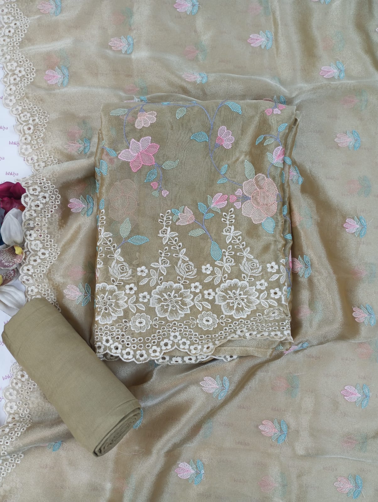 JUNOON-Unstitched Linen Tissue Suit Set