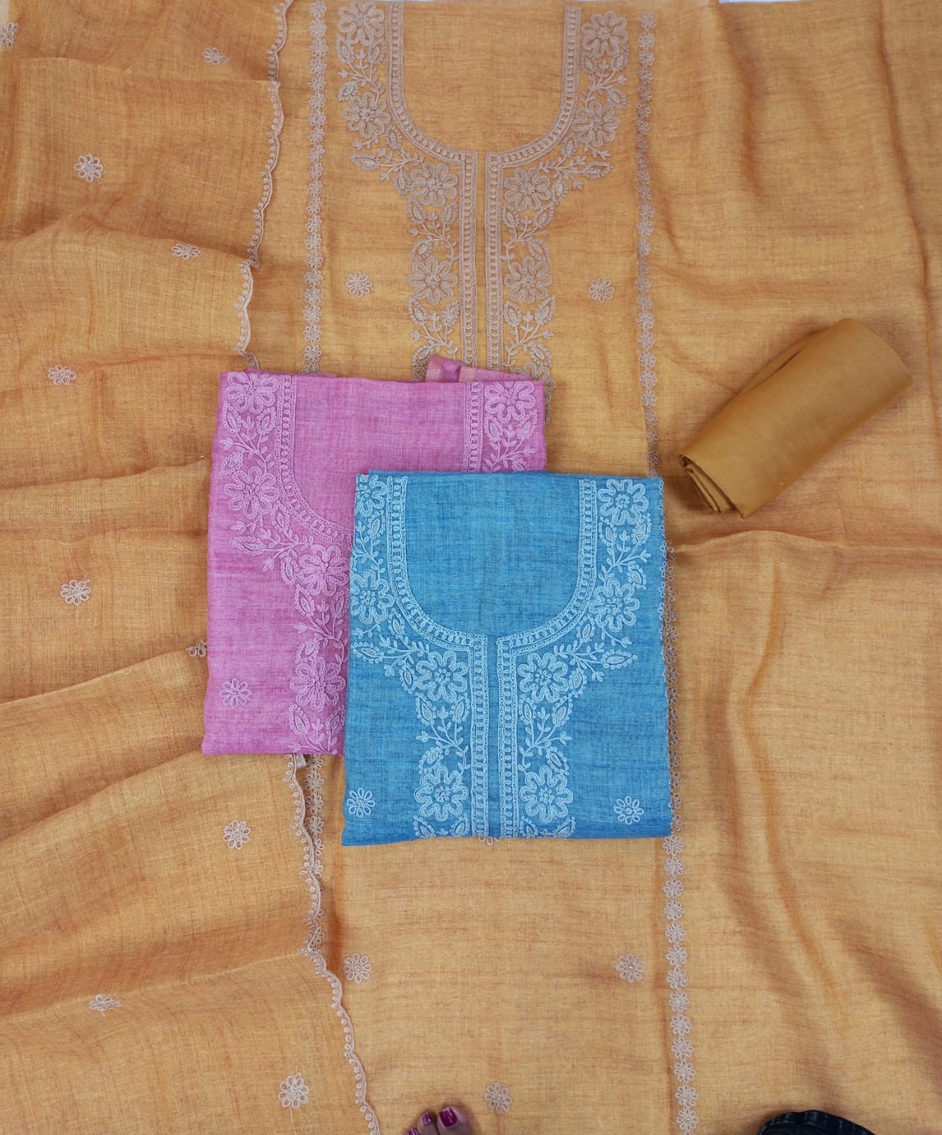 GUMAAN-Unstitched Linen Tissue Suit Set