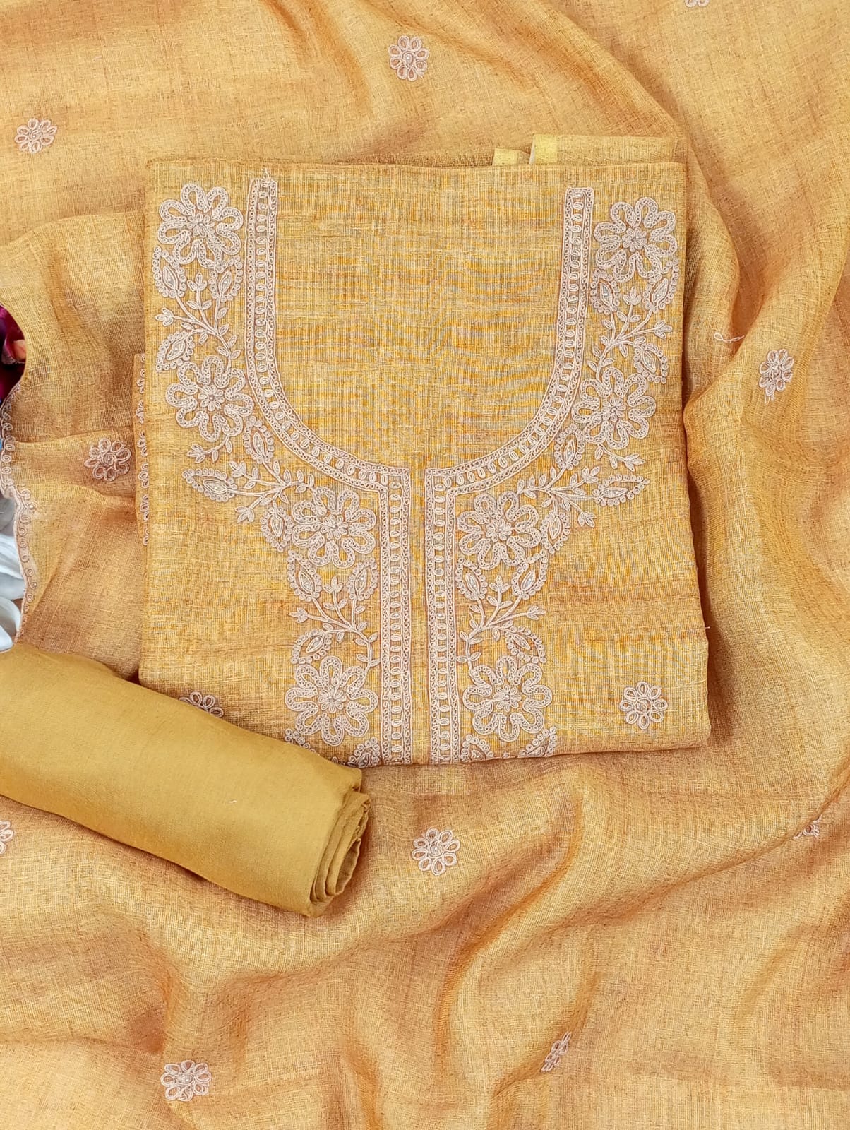 GUMAAN-Unstitched Linen Tissue Suit Set