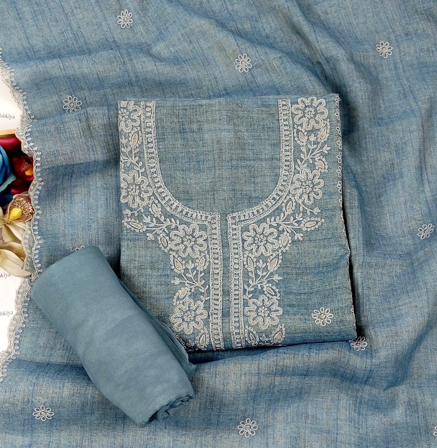 GUMAAN-Unstitched Linen Tissue Suit Set