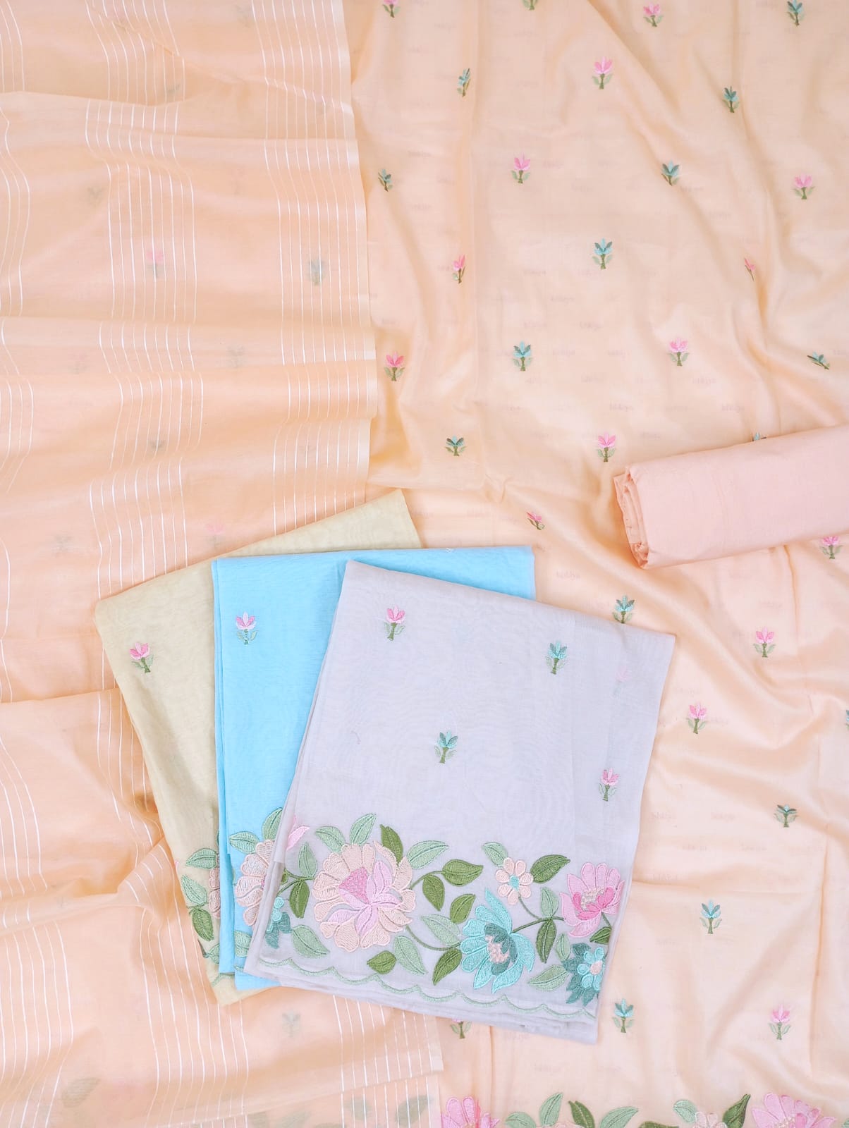 ADEEB-Unstiched Mul-Chanderi Suit set
