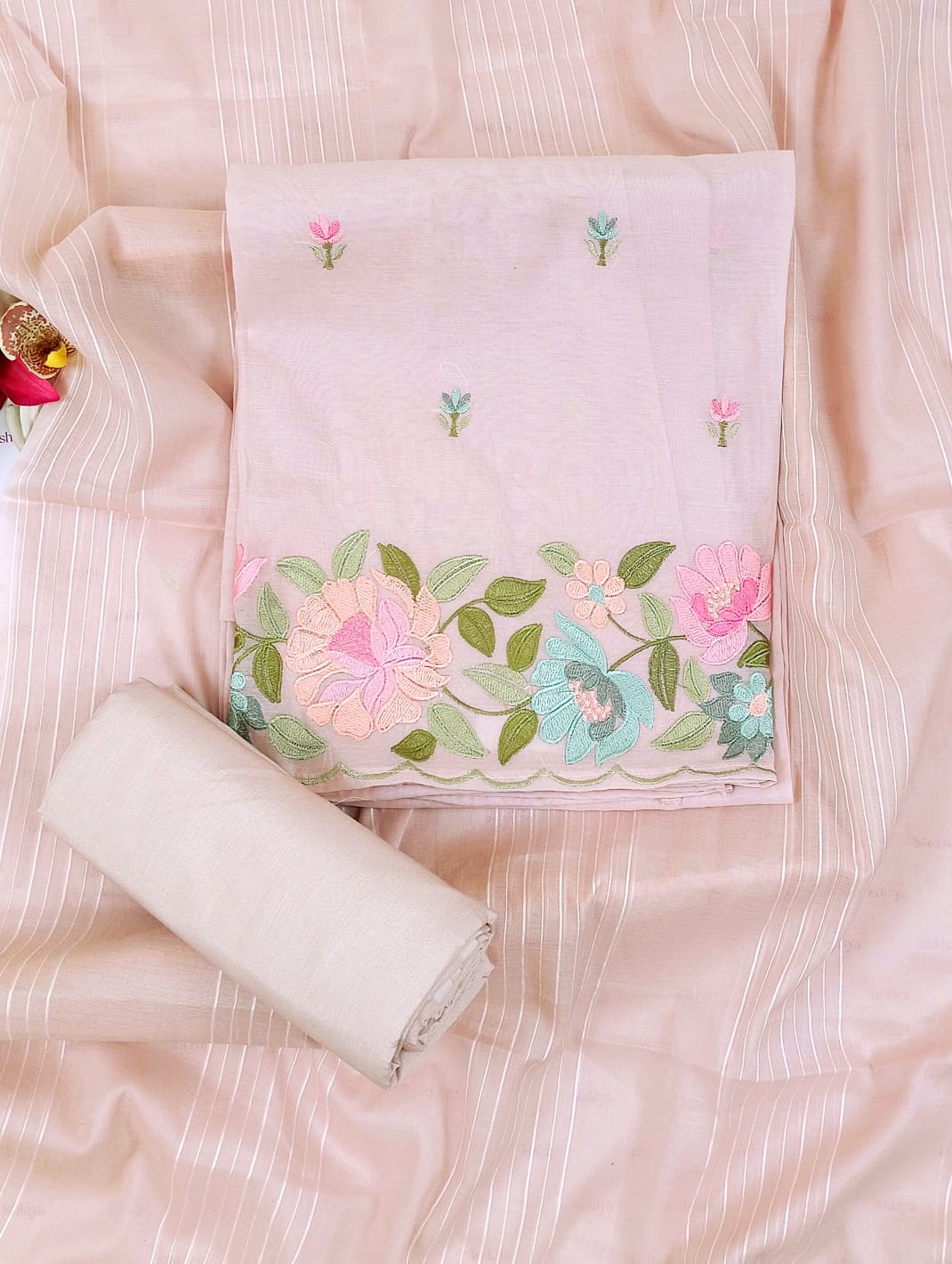 ADEEB-Unstiched Mul-Chanderi Suit set